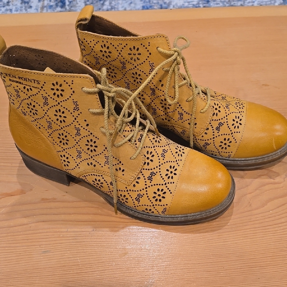 Yellow Lace-Up Ankle Boots